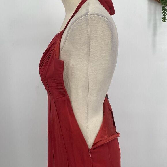 BCBGMaxAzria Womens Sleeveless Slinky Silk Halter Mini Dress Burnt Orange Size 2 - Picture 6 of 12